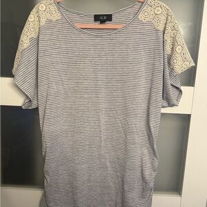 AGB Women's Top with Gray and Cream Stripes